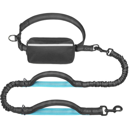 Hands-Free Waist Dog Leash with Dual Shock Absorbers and Reflective Trim
