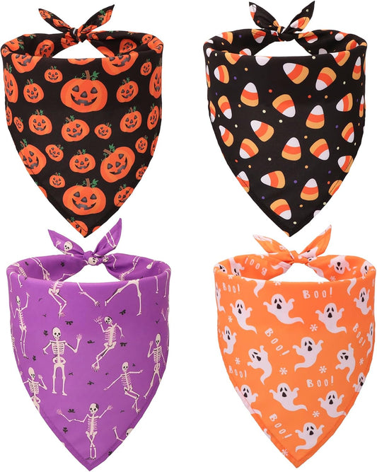 Halloween Dog Bandanas, 4 Pack Skeleton Ghost Pumpkin Bandana, S