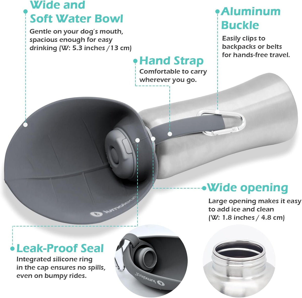 27 oz Stainless Steel Dog Water Bottle with Built-In Bowl