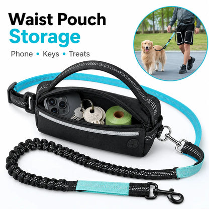 Hands-Free Waist Dog Leash with Dual Shock Absorbers and Reflective Trim