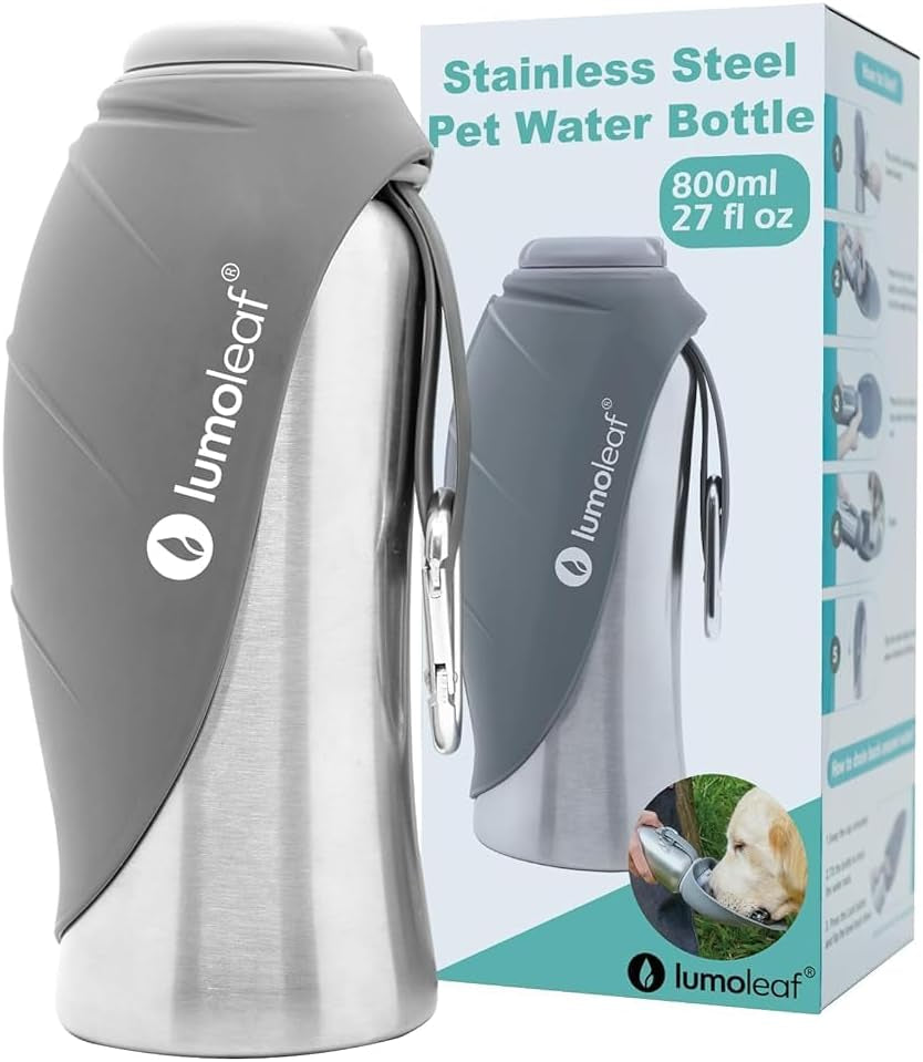 27 oz Stainless Steel Dog Water Bottle with Built-In Bowl