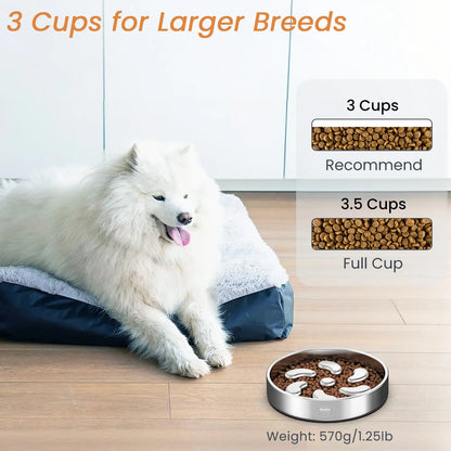 304 Stainless Steel Slow-Feeder Dog Bowl with Non-Slip Base