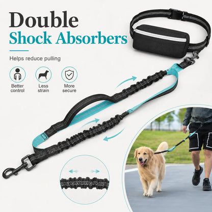 Hands-Free Waist Dog Leash with Dual Shock Absorbers and Reflective Trim