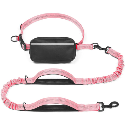 Hands-Free Waist Dog Leash with Dual Shock Absorbers and Reflective Trim