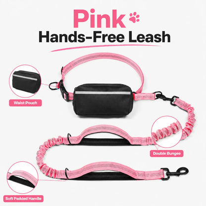 Hands-Free Waist Dog Leash with Dual Shock Absorbers and Reflective Trim
