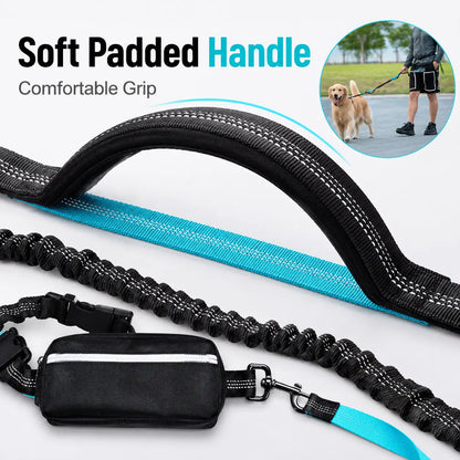 Hands-Free Waist Dog Leash with Dual Shock Absorbers and Reflective Trim
