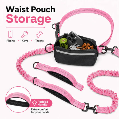 Hands-Free Waist Dog Leash with Dual Shock Absorbers and Reflective Trim