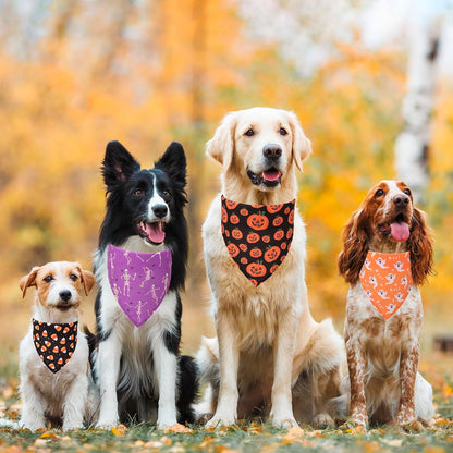 Halloween Dog Bandanas, 4 Pack Skeleton Ghost Pumpkin Bandana, S